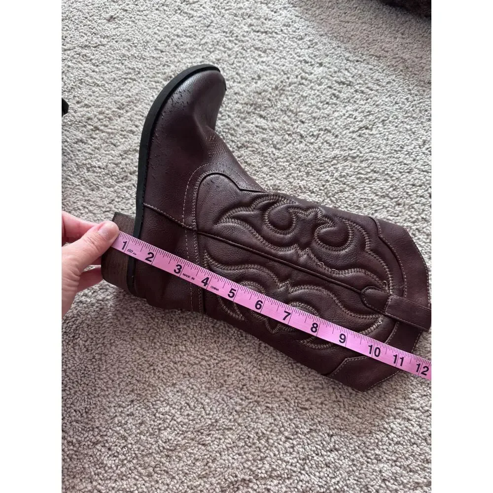 Cat & Jack Brown Faux Leather Cowgirl Boots Western Big Girls Size 5 Country